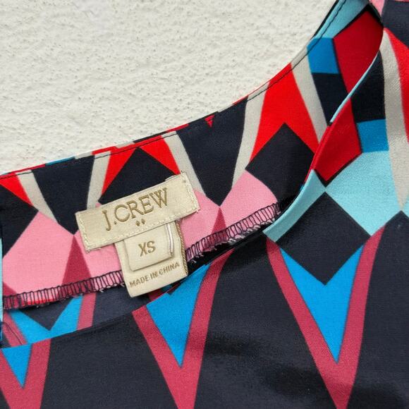 J.Crew Geometric Print Top XS Short Sleeve Lightweight Colorful Retro Blouse - Picture 4 of 7